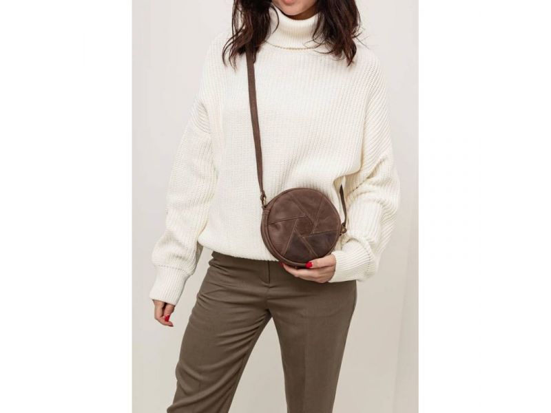 Кожаная круглая женская сумка Бон-Бон темно-коричневый Crazy Horse, фото 2