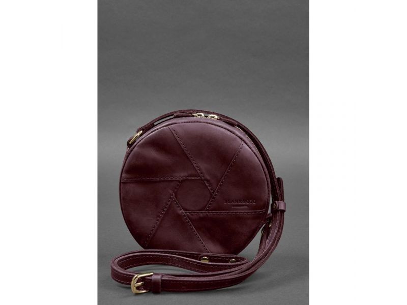Кожаная круглая женская сумка Бон-Бон бордовая Crazy Horse, фото 2