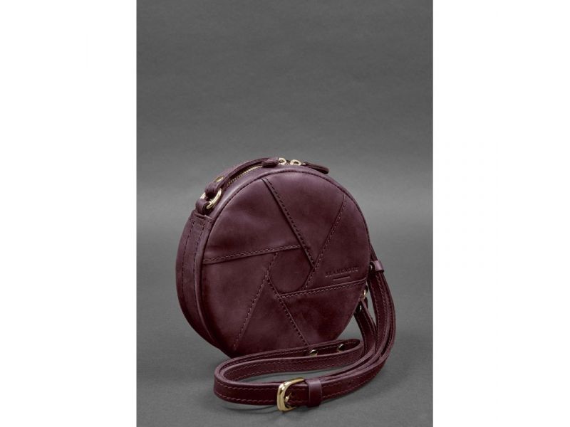 Кожаная круглая женская сумка Бон-Бон бордовая Crazy Horse, фото 3
