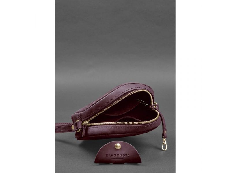 Кожаная круглая женская сумка Бон-Бон бордовая Crazy Horse, фото 4