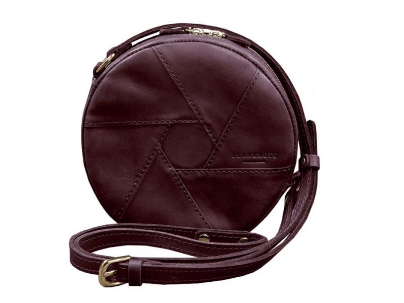 Кожаная круглая женская сумка Бон-Бон бордовая Crazy Horse, фото 6