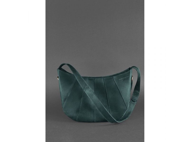 Кожаная женская сумка Круассан зеленая, фото 2