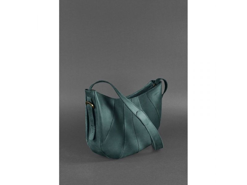 Кожаная женская сумка Круассан зеленая, фото 3