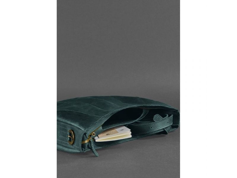 Кожаная женская сумка Круассан зеленая, фото 4