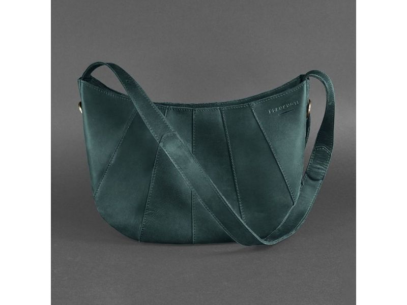 Кожаная женская сумка Круассан зеленая, фото 10