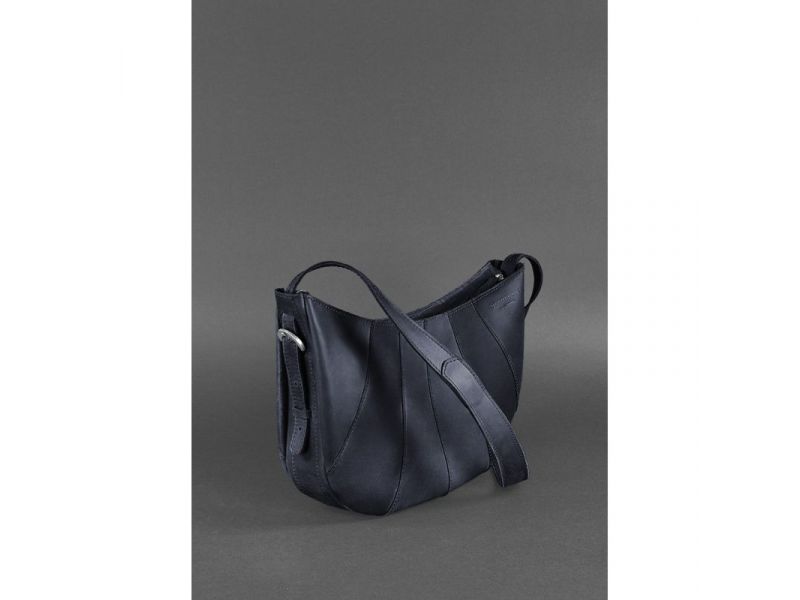 Кожаная женская сумка Круассан синяя, фото 3