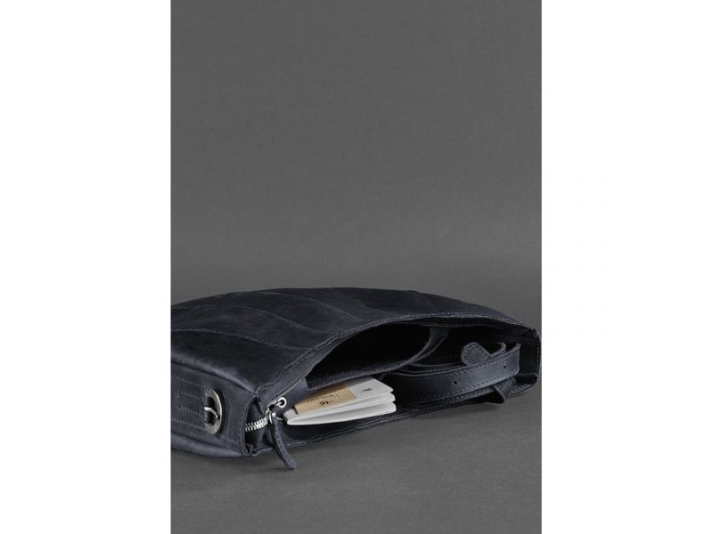 Кожаная женская сумка Круассан синяя, фото 4