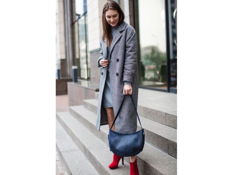 Кожаная женская сумка Круассан синяя, фото 8