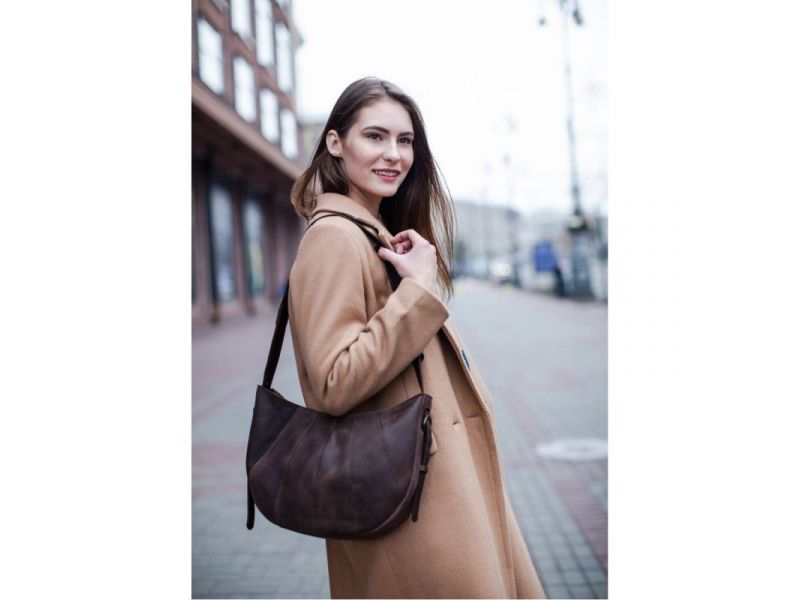 Кожаная женская сумка Круассан  темно-коричневый Crazy Horse, фото 9