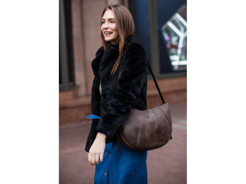 Кожаная женская сумка Круассан  темно-коричневый Crazy Horse, фото 7