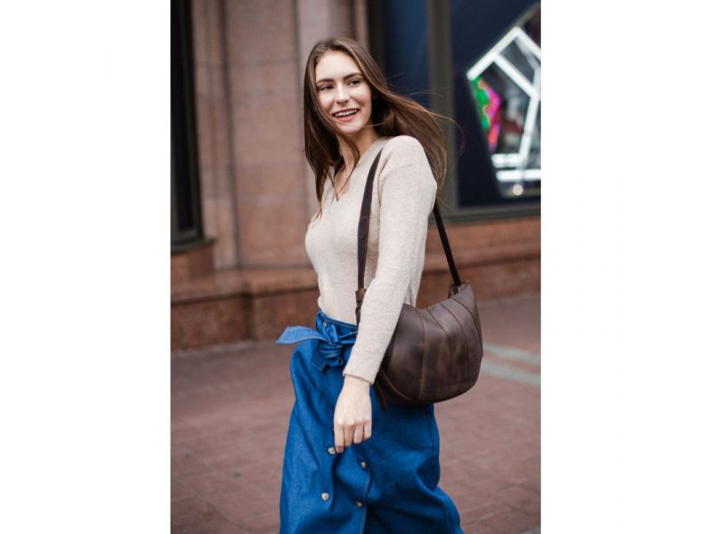 Кожаная женская сумка Круассан  темно-коричневый Crazy Horse, фото 8