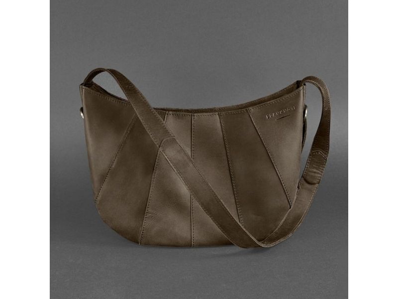 Кожаная женская сумка Круассан  темно-коричневый Crazy Horse, фото 10