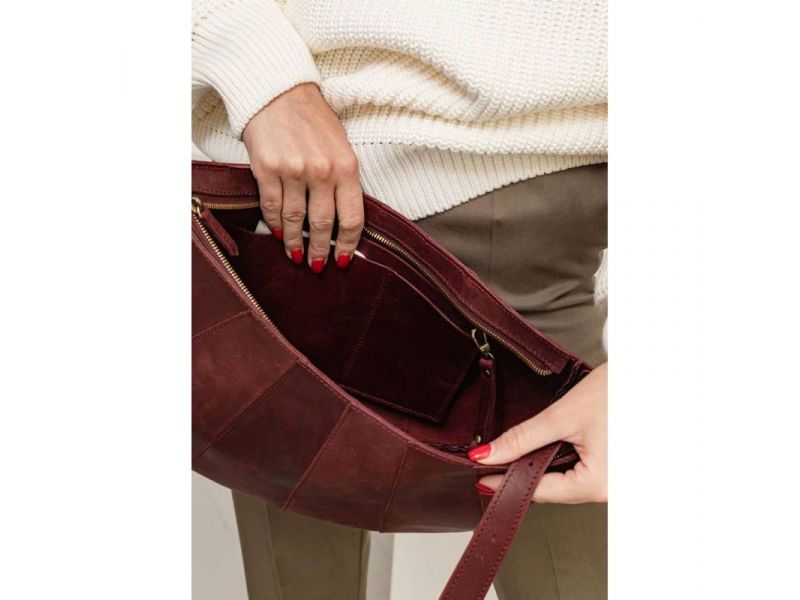 Кожаная женская сумка Круассан бордовая Crazy Horse, фото 8