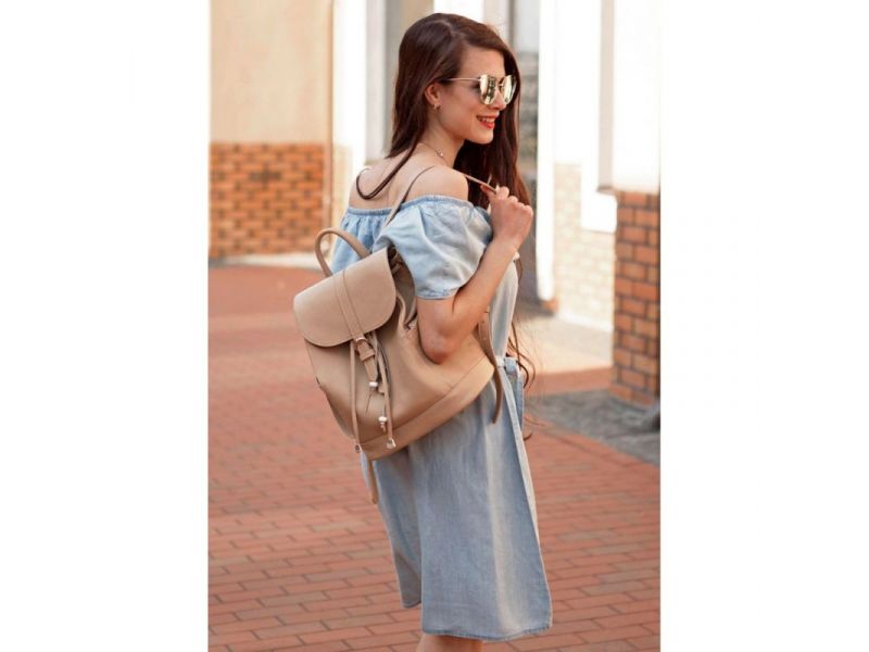 Кожаный женский рюкзак Олсен светло-бежевый, фото 6