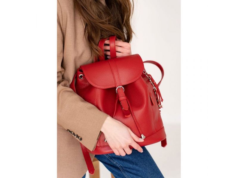 Кожаный женский рюкзак Олсен красный, фото 1
