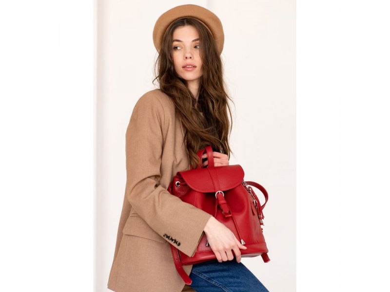 Кожаный женский рюкзак Олсен красный, фото 6