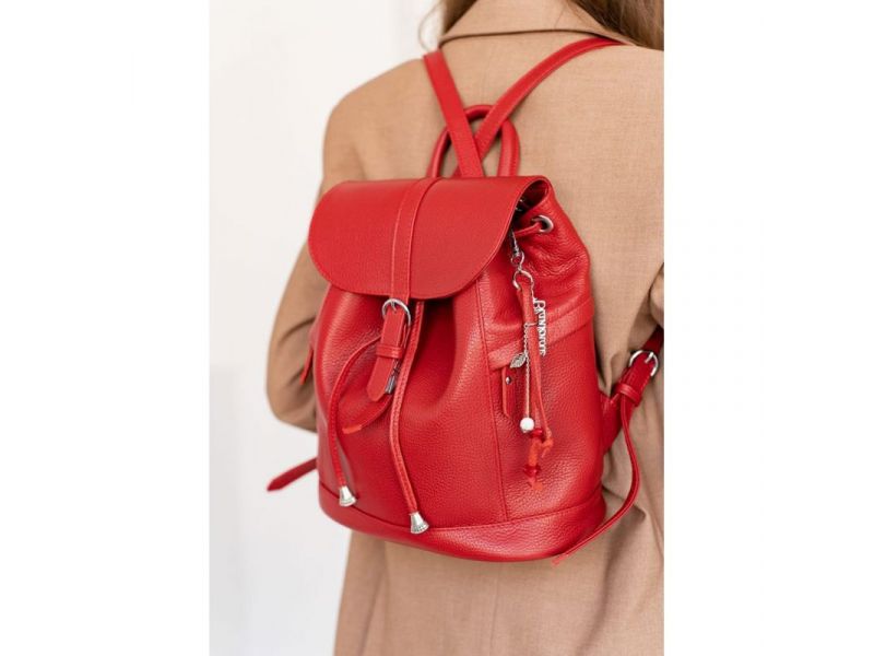 Кожаный женский рюкзак Олсен красный, фото 7