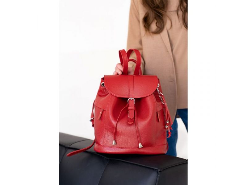 Кожаный женский рюкзак Олсен красный, фото 8