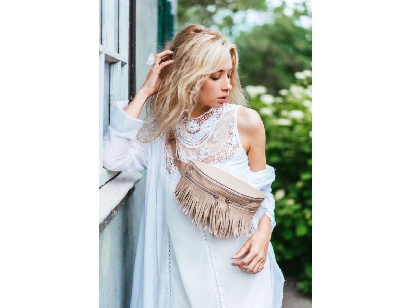 Кожаная женская сумка на пояс Spirit светло-бежевая, фото 7