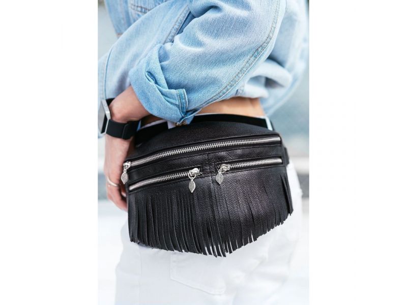 Кожаная женская сумка на пояс Spirit черная, фото 8