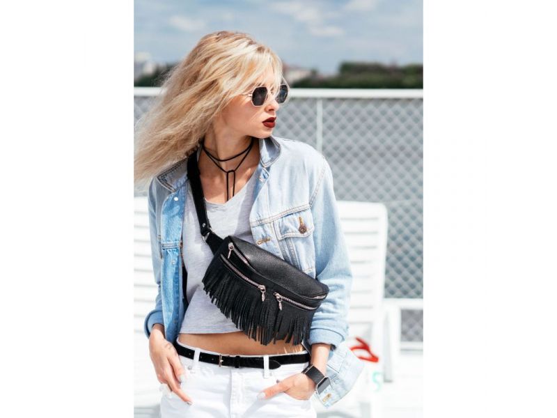 Кожаная женская сумка на пояс Spirit черная, фото 1