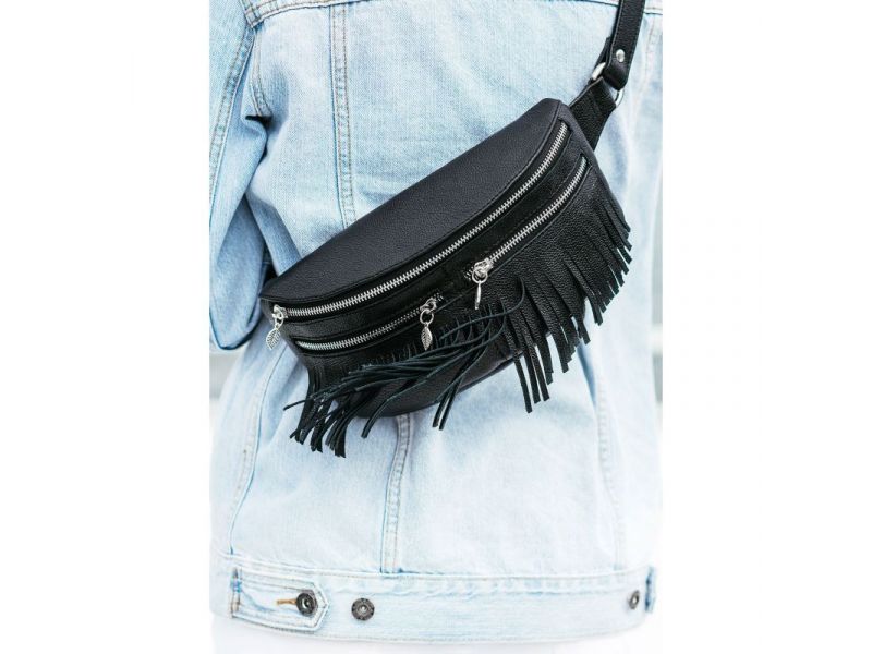 Кожаная женская сумка на пояс Spirit черная, фото 9