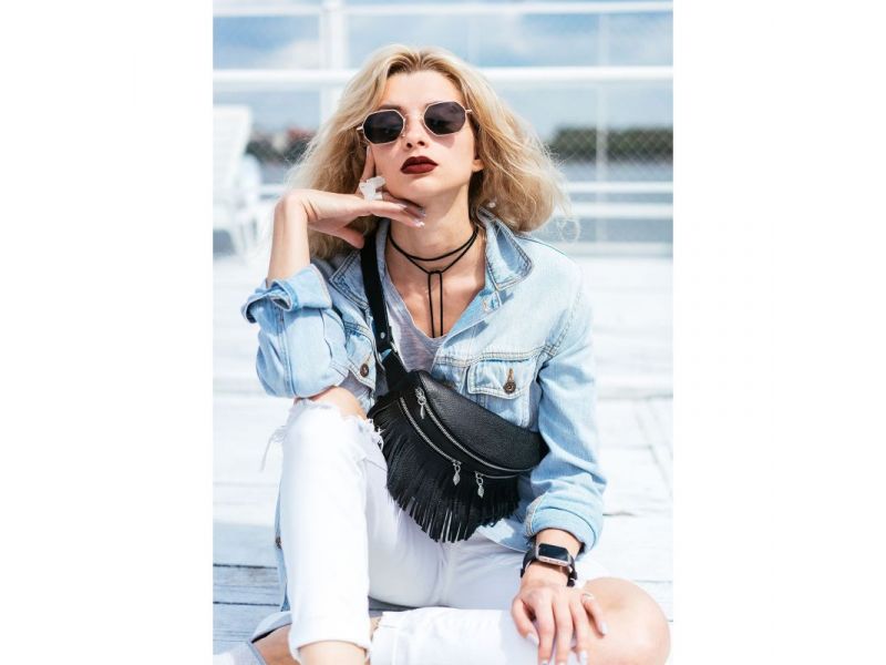 Кожаная женская сумка на пояс Spirit черная, фото 7