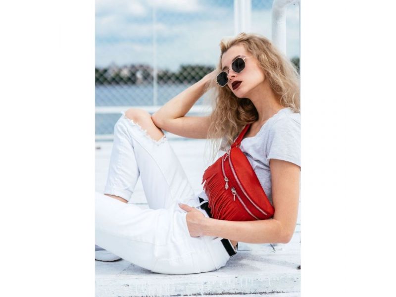 Кожаная женская сумка на пояс Spirit красная, фото 9