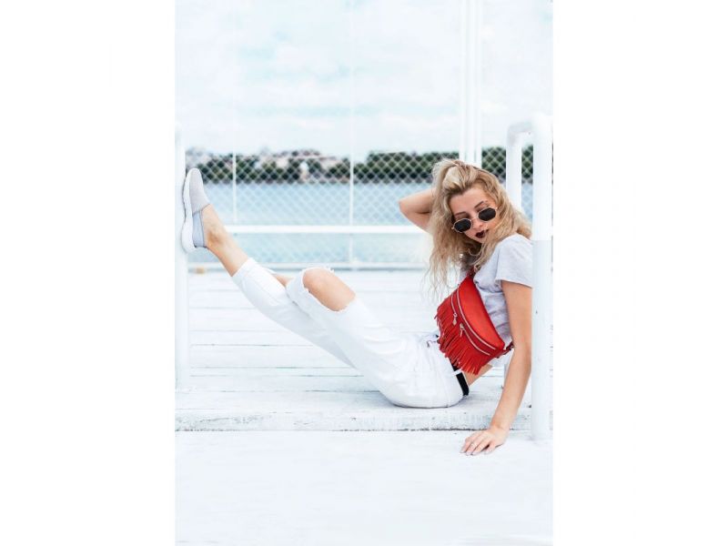 Кожаная женская сумка на пояс Spirit красная, фото 7