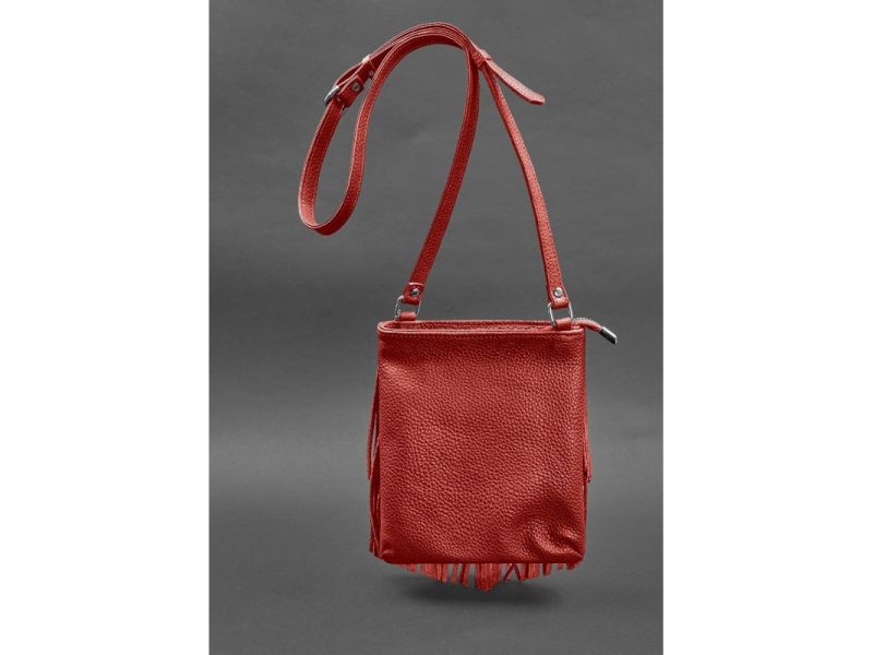 Кожаная женская сумка с бахромой мини-кроссбоди Fleco красная, фото 4