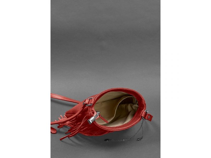 Кожаная женская сумка с бахромой мини-кроссбоди Fleco красная, фото 5