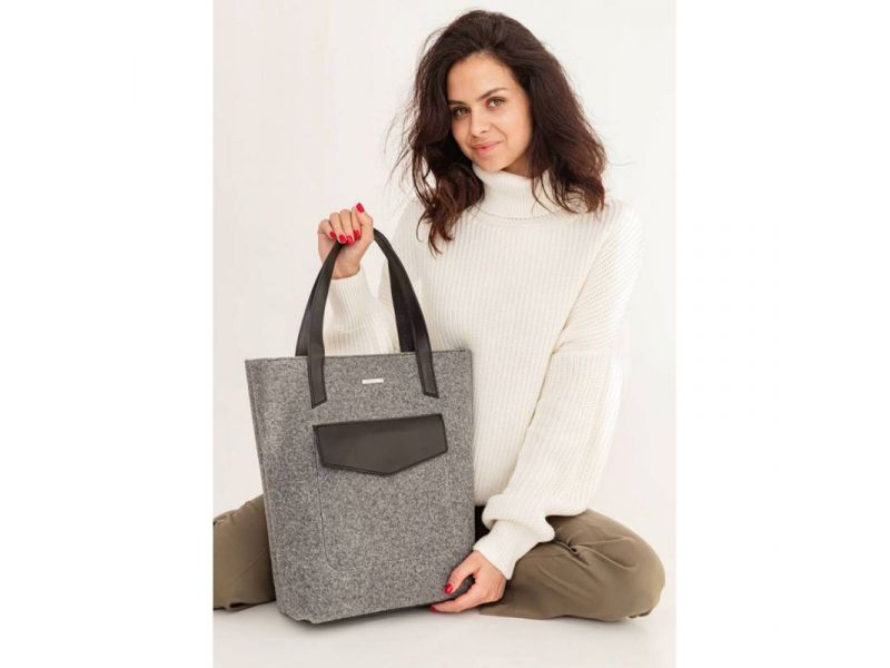 Фетровая женская сумка Шоппер D.D. с кожаными черными вставками, фото 1