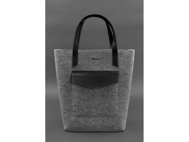 Фетровая женская сумка Шоппер D.D. с кожаными черными вставками, фото 2