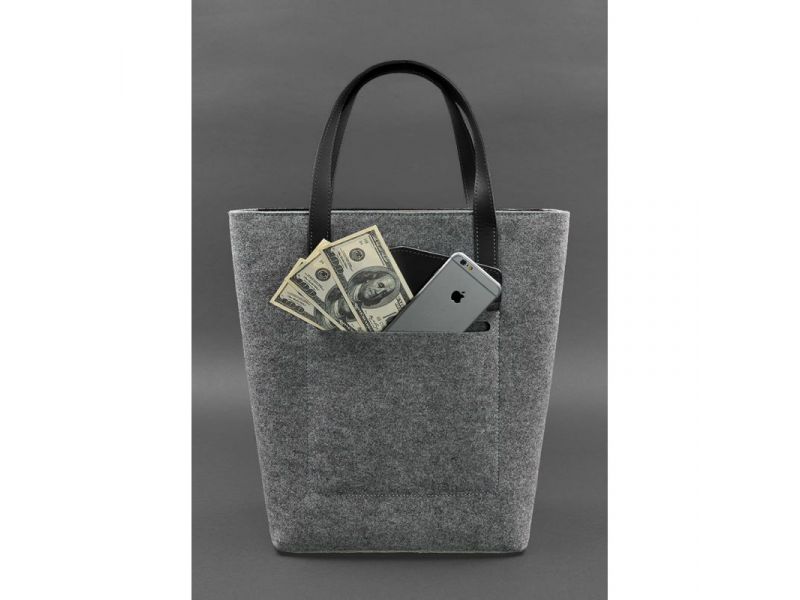 Фетровая женская сумка Шоппер D.D. с кожаными черными вставками, фото 3