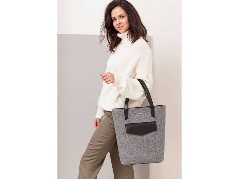 Фетровая женская сумка Шоппер D.D. с кожаными черными вставками, фото 8