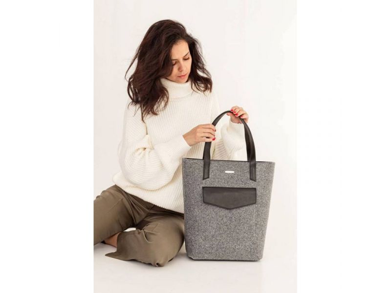 Фетровая женская сумка Шоппер D.D. с кожаными черными вставками, фото 9