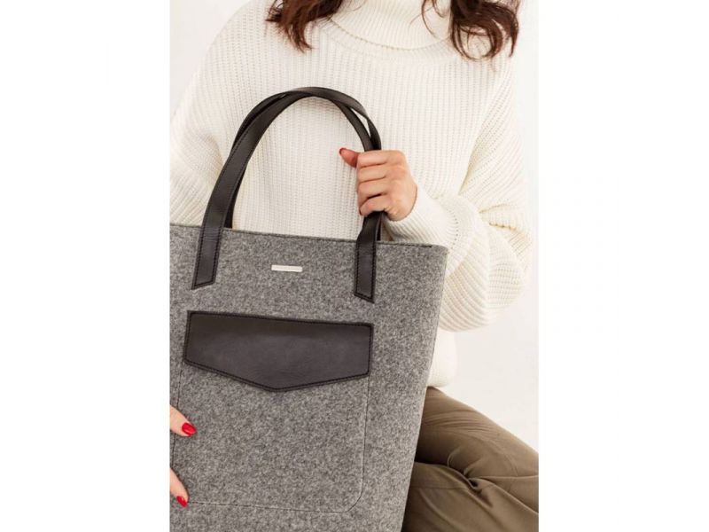 Фетровая женская сумка Шоппер D.D. с кожаными черными вставками, фото 10