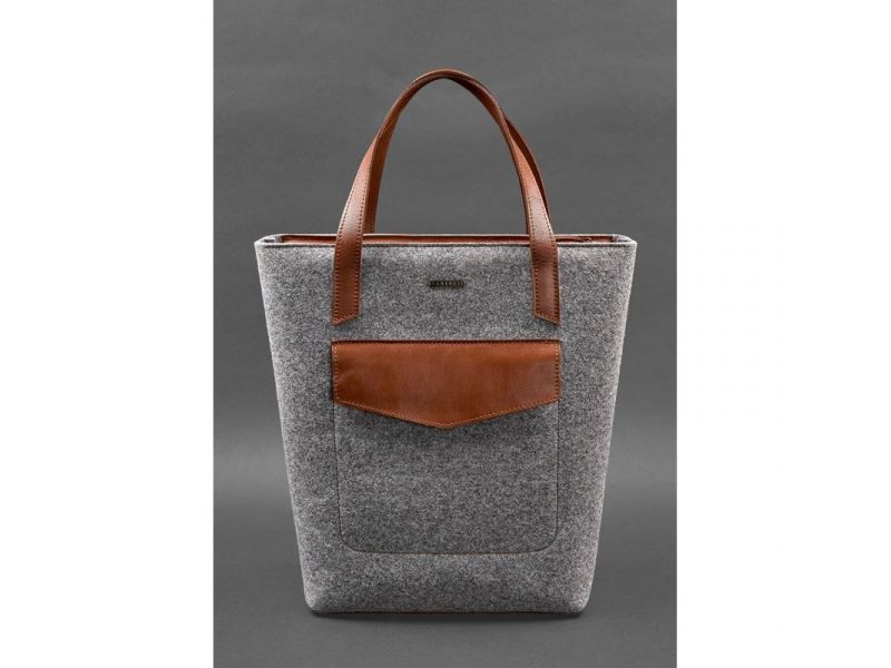 Фетровая женская сумка Шоппер D.D. с кожаными коричневыми вставками, фото 2