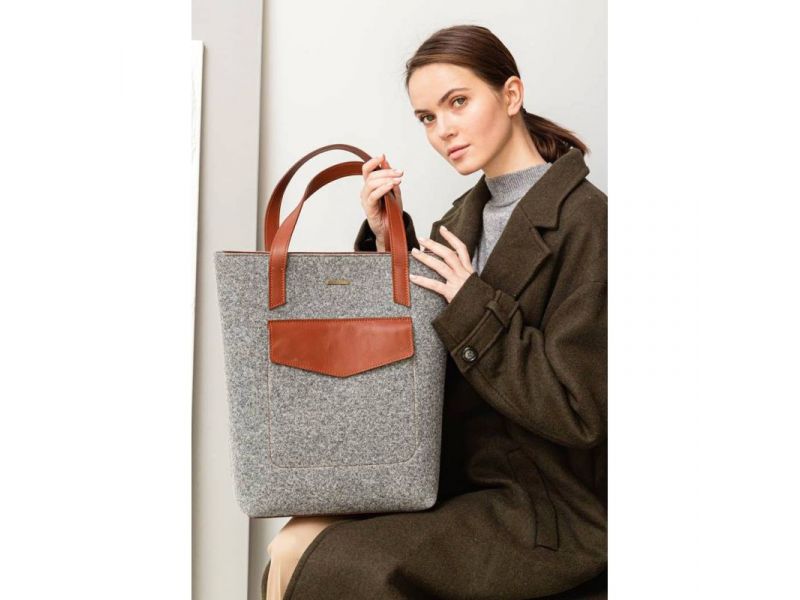 Фетровая женская сумка Шоппер D.D. с кожаными коричневыми вставками, фото 1