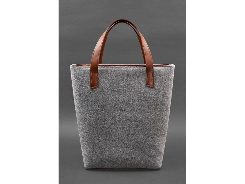 Фетровая женская сумка Шоппер D.D. с кожаными коричневыми вставками, фото 4