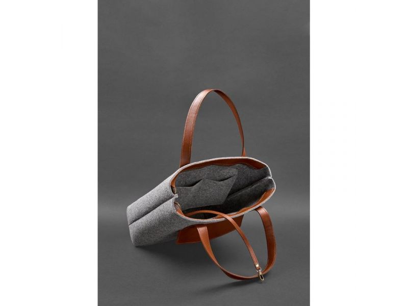 Фетровая женская сумка Шоппер D.D. с кожаными коричневыми вставками, фото 6