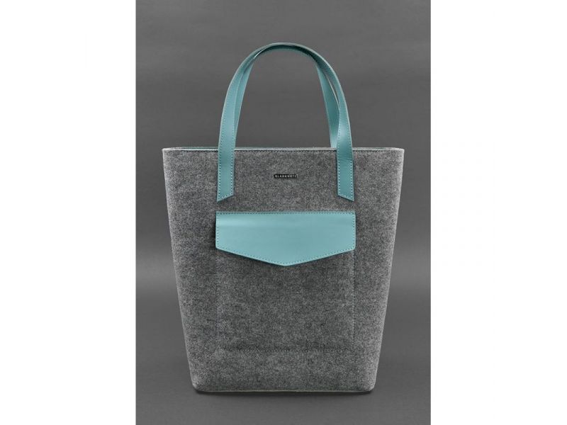 Фетровая женская сумка Шоппер D.D. с кожаными бирюзовыми вставками, фото 1