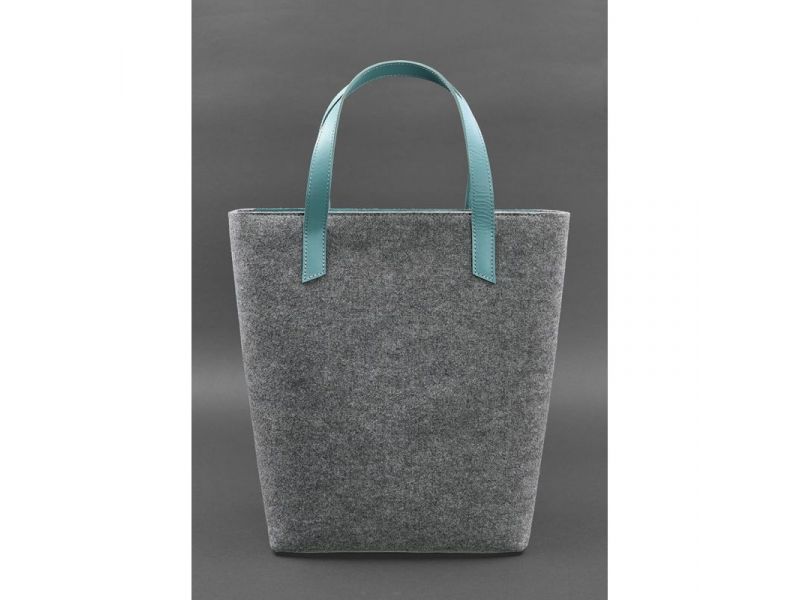 Фетровая женская сумка Шоппер D.D. с кожаными бирюзовыми вставками, фото 3