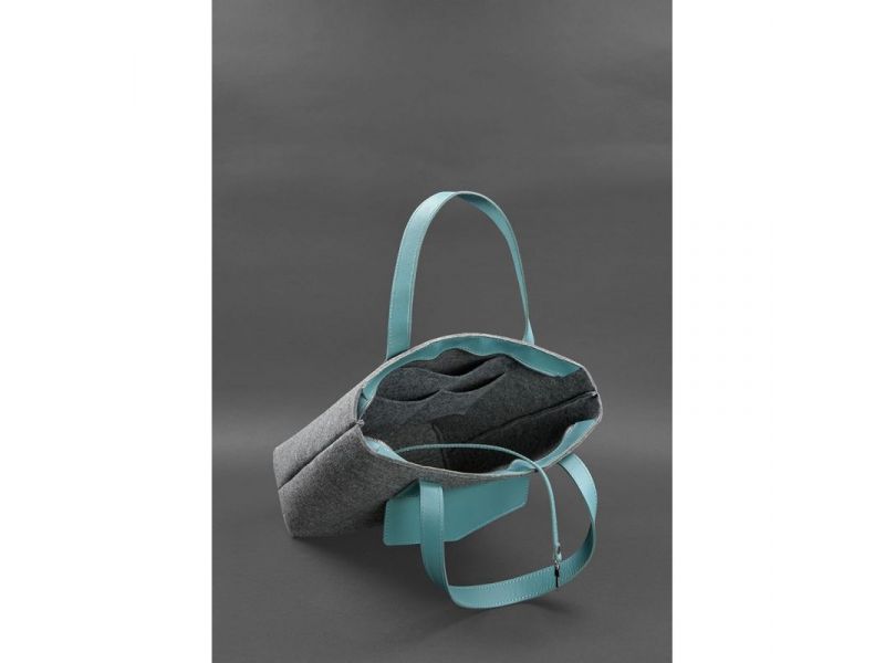 Фетровая женская сумка Шоппер D.D. с кожаными бирюзовыми вставками, фото 5