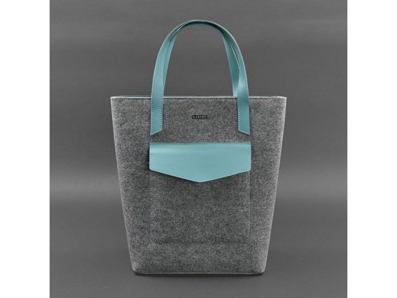 Фетровая женская сумка Шоппер D.D. с кожаными бирюзовыми вставками, фото 6