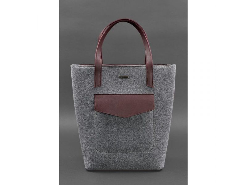 Фетровая женская сумка Шоппер D.D. с кожаными бордовыми вставками, фото 2
