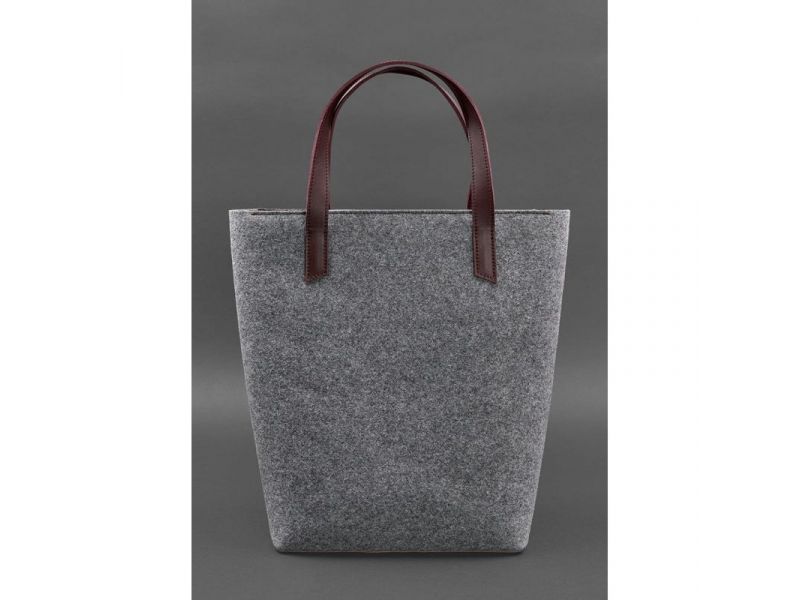 Фетровая женская сумка Шоппер D.D. с кожаными бордовыми вставками, фото 4