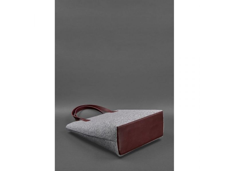 Фетровая женская сумка Шоппер D.D. с кожаными бордовыми вставками, фото 5