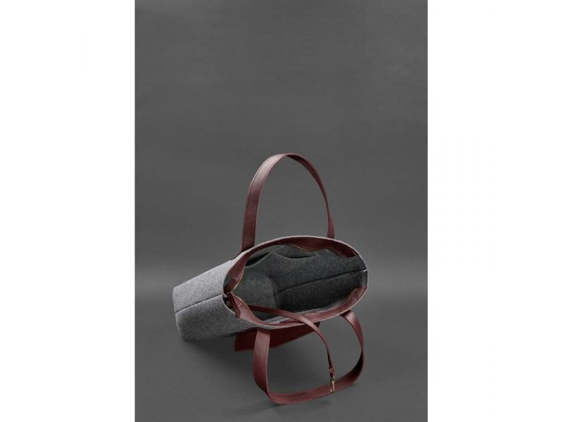 Фетровая женская сумка Шоппер D.D. с кожаными бордовыми вставками, фото 6