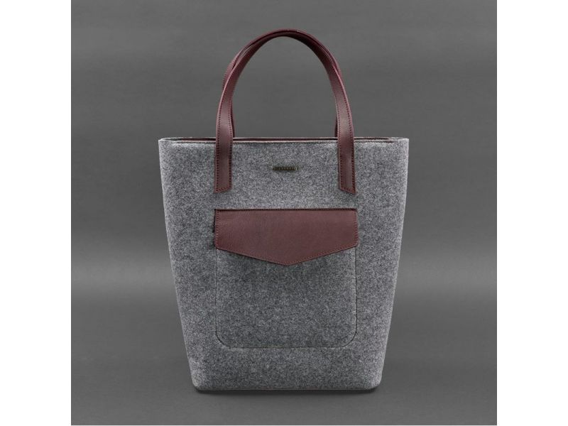 Фетровая женская сумка Шоппер D.D. с кожаными бордовыми вставками, фото 8